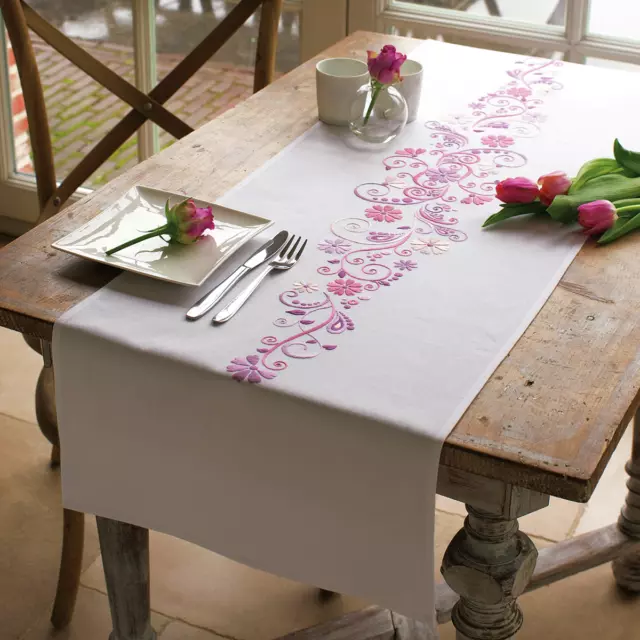 Vervaco Swirls & Flowers Table Runner Embroidery Kit