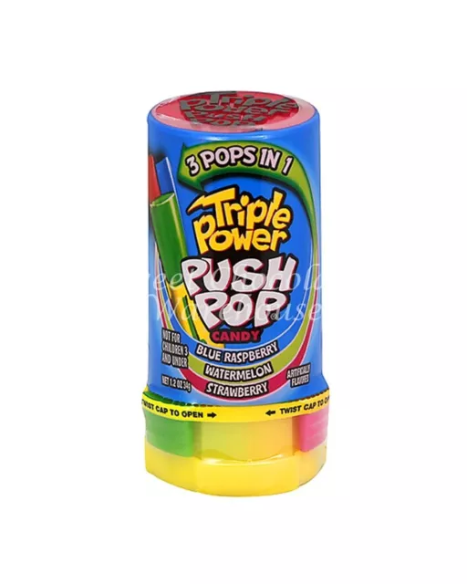 Triple Power Push Pop Fruit Flavoured Strawberry/Watermelon/Blue Raspberry 34g