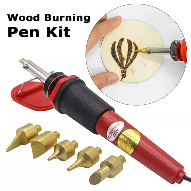 Pyrography Marking Wood Burning Pen Kit Stencil Soldering Iron Head Set