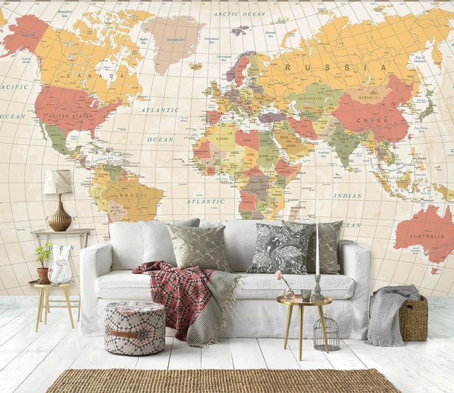 3D CARTOON WORLD Map Wallpaper Wall Mural Removable Self-adhesive 1909 $124.99 - AU