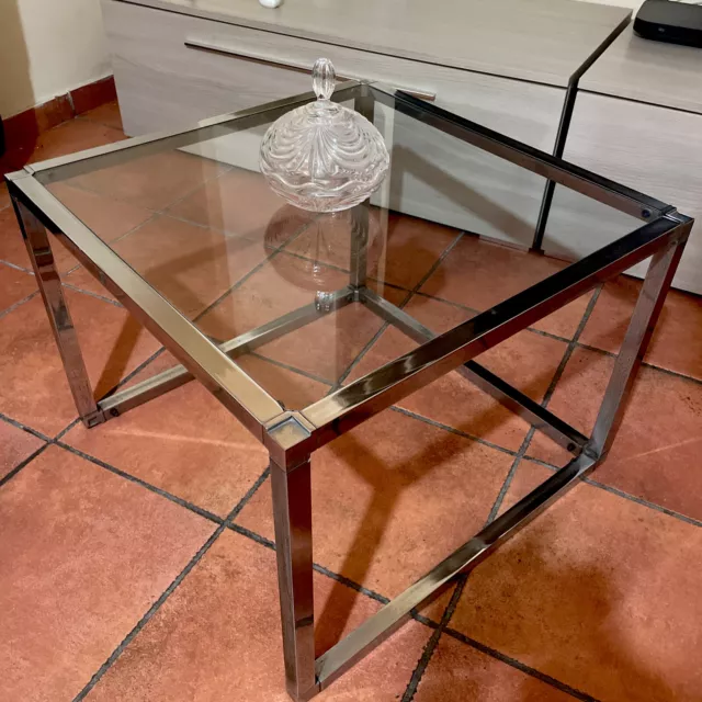 Tavolo tavolino in acciaio vintage da caffè salotto stile antico design quadrato