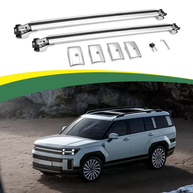 2Pc for All New Hyundai Santa Fe 2024 Lockable Crossbar Roof Rail Rack Cross Bar