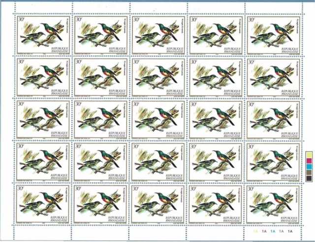 RWANDA REPUBLIQUE RWANDAISE 1983 BIRDS SHEET 25 x 30c SUNBIRD MINT NEVER HINGED