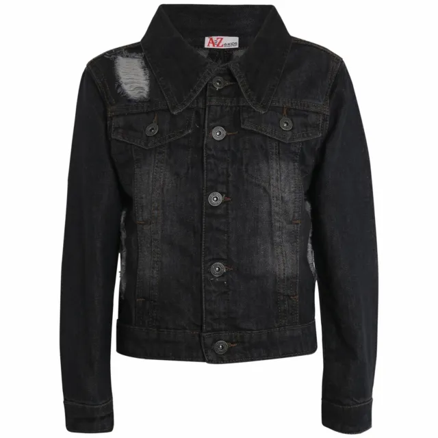 Kids Girls Denim Jacket Black Ripped Jeans Jackets Trendy Fashion Coat 5-13 Year
