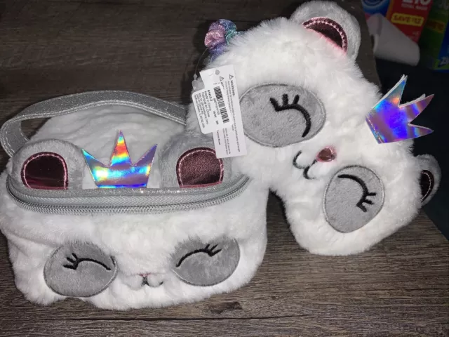 CLARE'S PLUSH Princess Panda MAKEUP Cosmetics BAG BAG Rainbow Sleep Mask Set