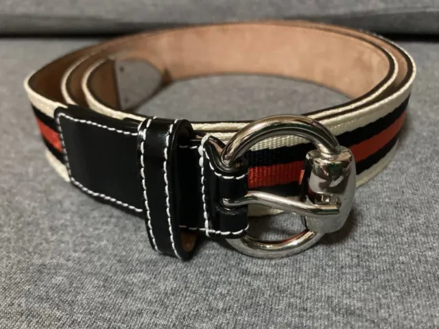 GUCCI Rare line leather belt size 90/36 black white red 194429 Women UNUSED