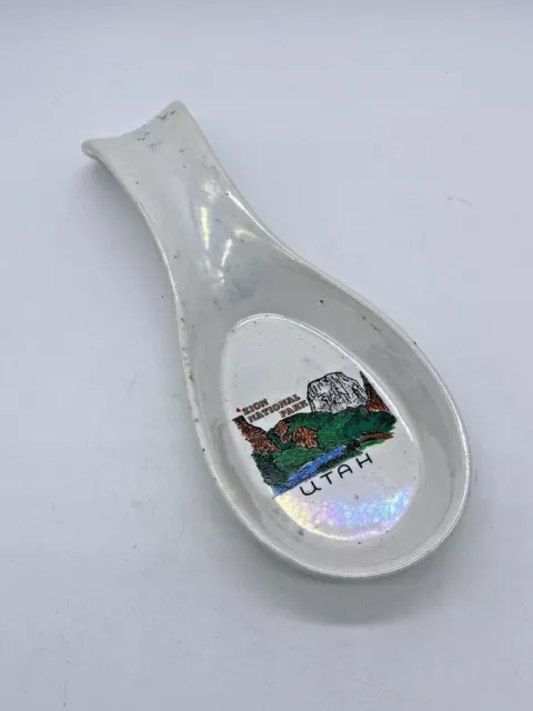 Vintage/Retro Sammlerstück weiß schillernd Keramik Löffelablage Utah Souvenir