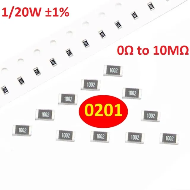 0201 SMD/Chip Resistors 1/20W ±1% SMT Resistance Value Range 0Ω to 10MΩ