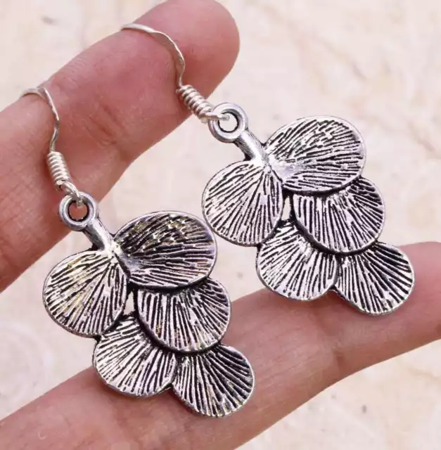 Antique Vintage 925 Silver Plated Earrings of 1.5" Ethnic