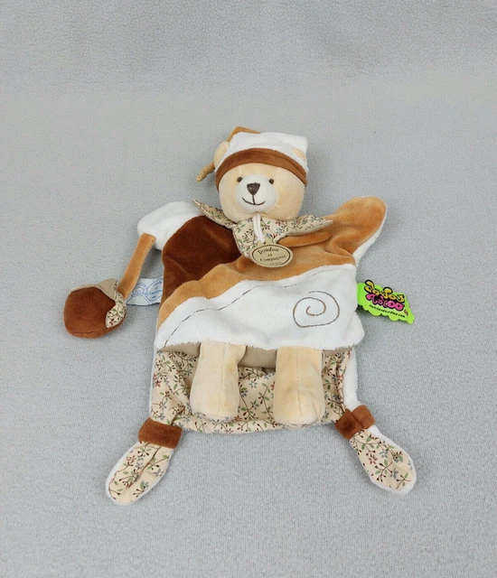 Doudou et compagnie marionnette ours bonnet doudoutatoo marron blanc spirale