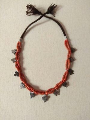Antique Berber Silver and Coral Necklace from Morocco