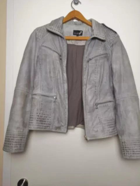 Jilani, Leder Jacke, Biker Jacke, Gr. 42, Lammnappa, Grau, Neuwertig