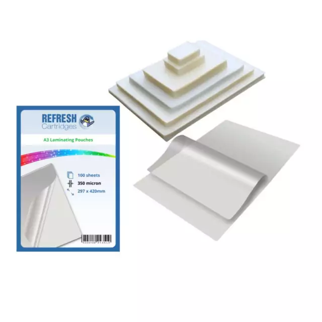 Refresh Cartridges Glossy Laminating Pouches A3 350 Micron Pack of 100 Sheets 2