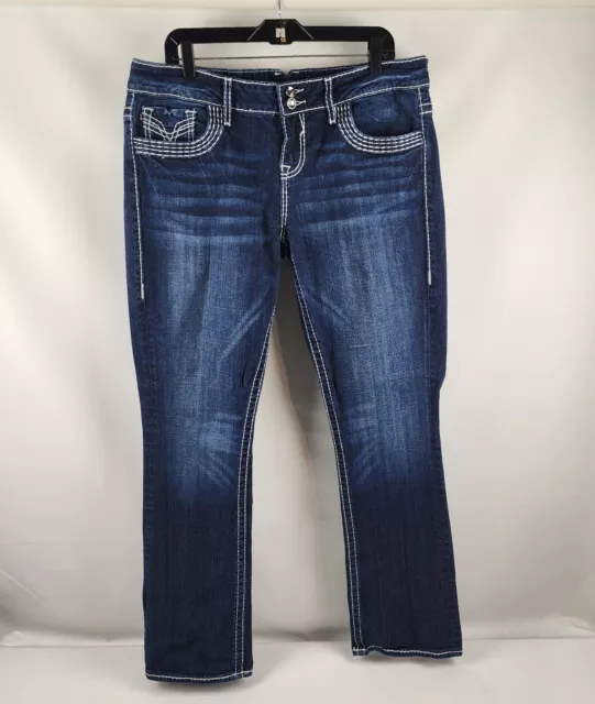 Vigoss Womens The Chelsea Slim Boot Cut Dark Wash Blue Jeans Size 15/16 (36x32)
