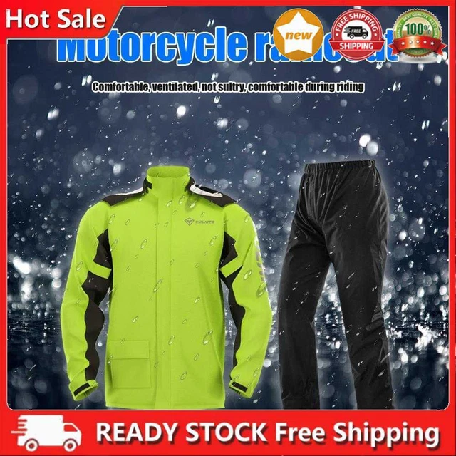 SULAITE Tuta antipioggia Impermeabile Moto Set 2 Pezzi Abbigliamento Pioggia con Copriscarpe Verde