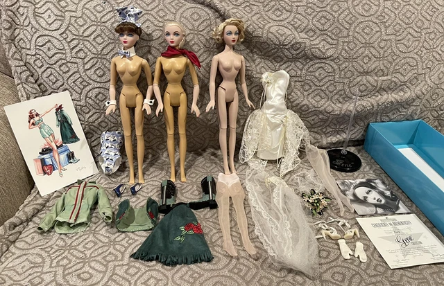 Ashton Drake Gene Nude Dolls Blonde & Brunette Lot (3) + Dresses, Extras, COA