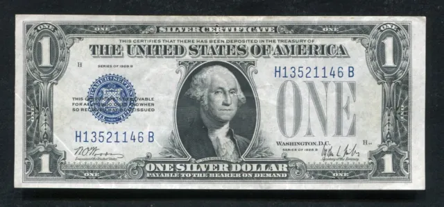 Fr. 1602 1928-B $1 One Dollar “Funnyback” Silver Certificate “H-B Block” Xf (B)