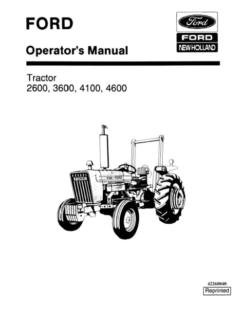 Ford Tractor 2600 3600 4100 4600 Operators Manual