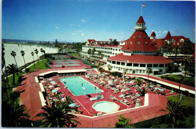 Hotel del Coronado, Swimming Pool and Tennis Courts Coronado California Postcard