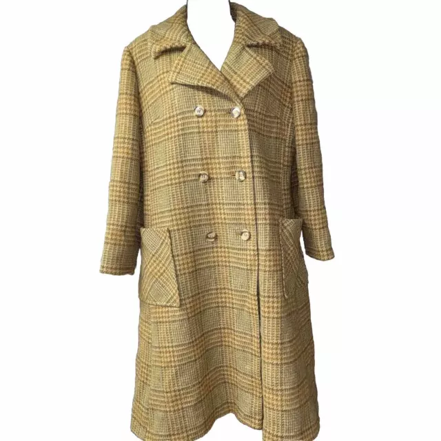 Vintage Union Made Trench Coat Women S/M Beige Brown Tweed Wool? ILGWU 50s 60s