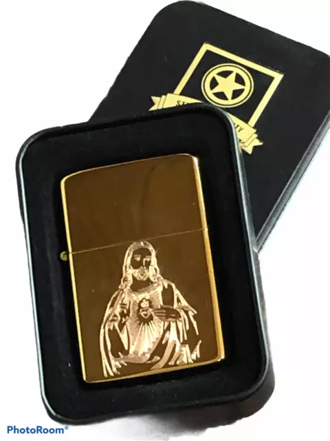 Jesus LIGHTER gold finish *FREE ENGRAVING* sacred heart religious god faith NEW 3