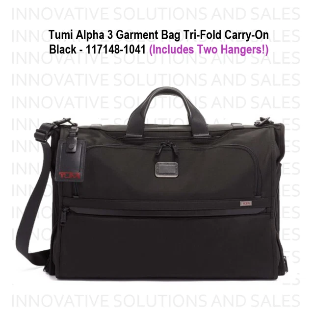 Tumi Alpha 3 Garment Bag Tri-Fold Carry-On Black 117148-1041 & 2 TUMI Hangers