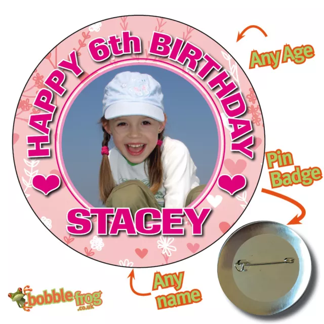 Big Birthday Badge 75mm Personalised PINK BLUE PHOTO 18th 21st 30th 40th 50 322