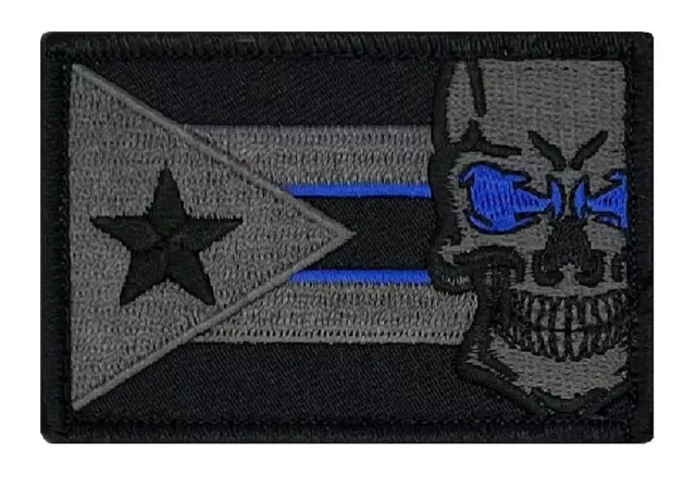Puerto Rico Flag Skull Police Thin Blue Line Patch [Hook Fastener Backing - P12]