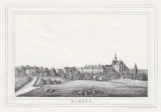 Dargun Vista General Original Litografía Tiedemann 1845