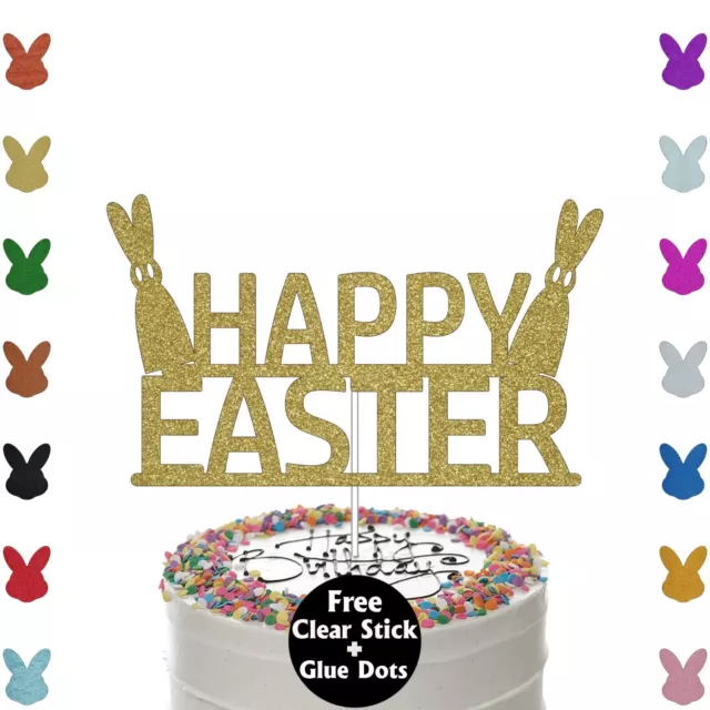 Happy Easter cake toppers/Bunny Cake Toppers/Easter Party Decor Glitter Toppers