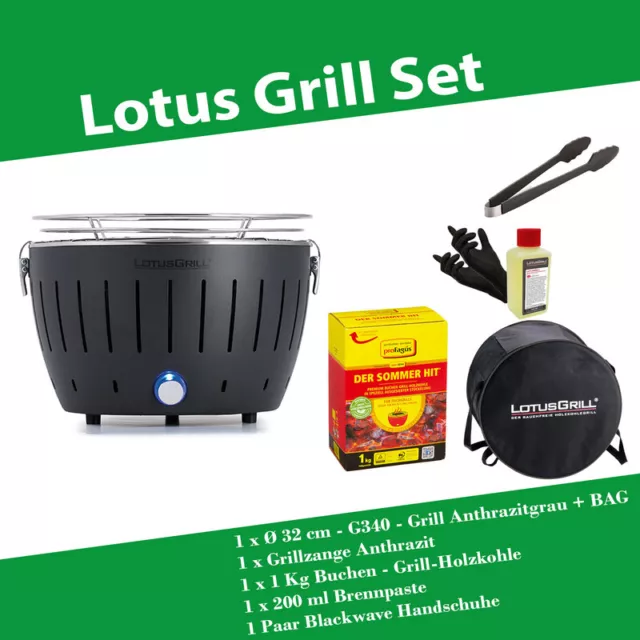 Lotus Grill Starterset Barbecue raucharm Ø 32 cm - G340 - Anthrazitgrau