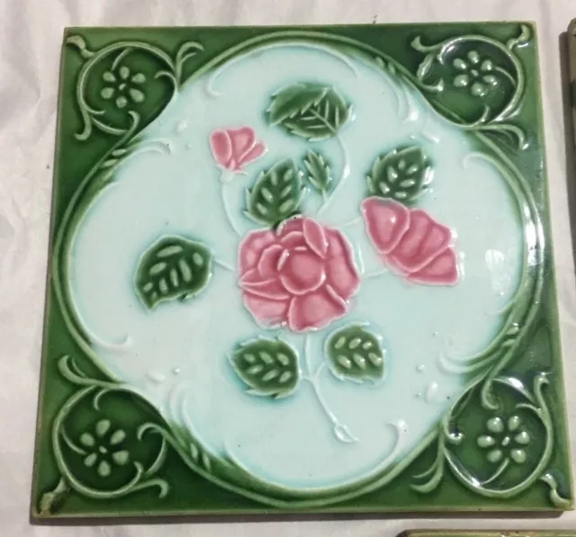 Vintage Ceramic Beautiful Design Porcelain Tiles  3 Pieces Japan