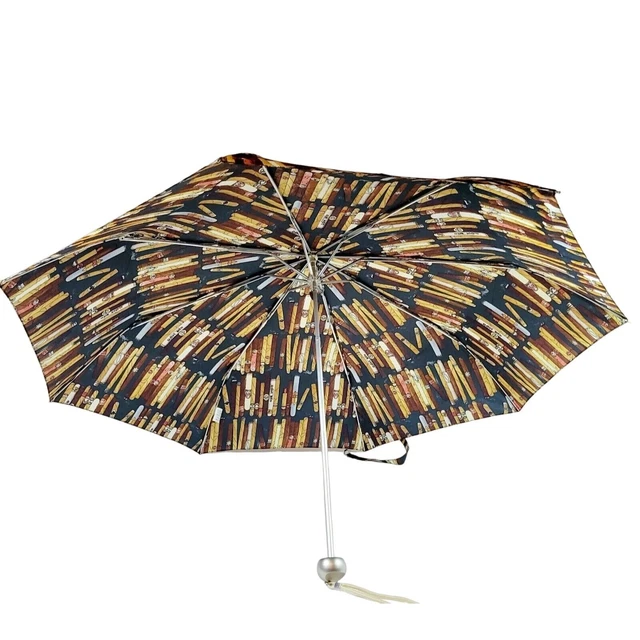 RARE Vintage 1990’s Nicole Miller Umbrella “Cigars” Print case silver handle 30"