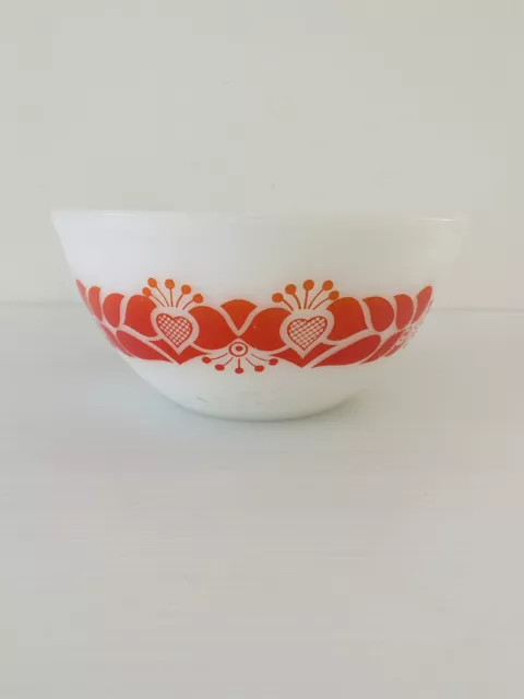 Vintage Pyrex Agee Glass Mixing Bowl Red Folk Art Hearts