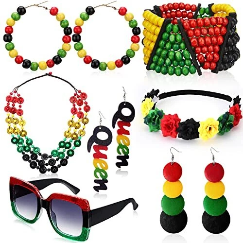7 Pieces Jamaica African Jewelry for Women, Rasta African Beads Earrings Afro