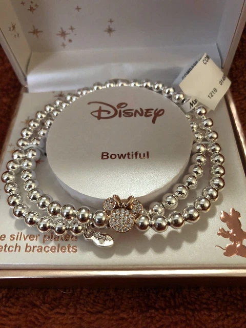 Disney “BOWTIFUL” Minnie Mouse Fine SilverPlated Crystal Double Stretch Bracelet