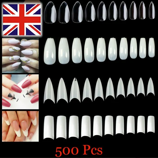 500 Pcs French Acrylic False Nail Tips Stiletto Almond Oval Natural Clear Art
