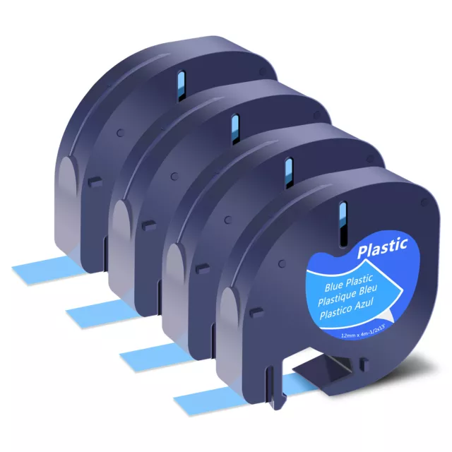 4PK Compatible For DYMO LetraTag LT 91335 Black on Blue plastic Label Tape 0.47"