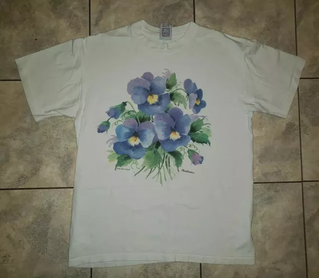 Vintage Soft As A Grape Single Stitch Flowers 1994 90s Art Tee Made USA Mens L