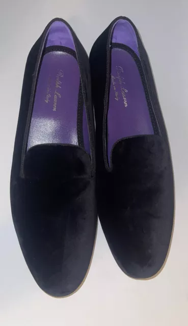 Ralph Lauren Purple Label Mens Collis Velvet Black Slipper Slippers Loafer 10.5