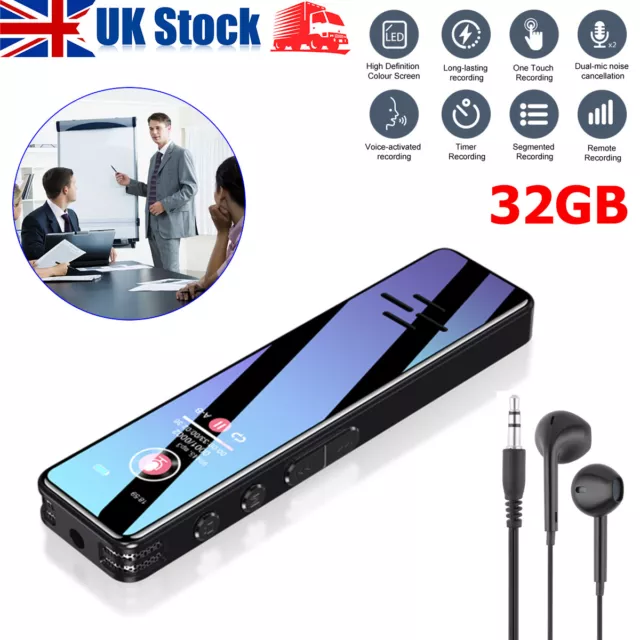 Mini Voice Activated Recorder Digital Sound Audio Dictaphone 32GB MP3 Player UK