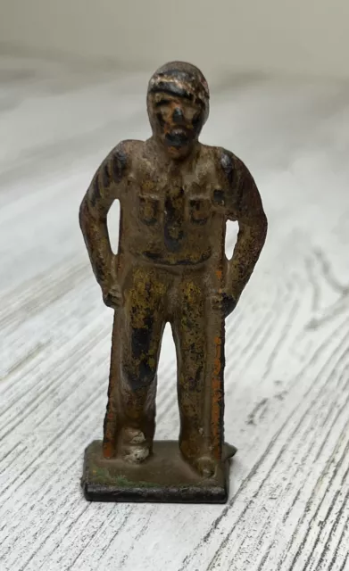VTG BARCLAY MANOIL Cast Iron? Lead? Wounded Soldier W/Crutches & Head Bandage 3”