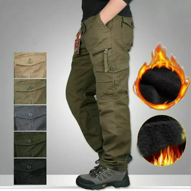 Herren Thermo Cargo Hose Gefüttert Warm Outdoor Arbeitshose Fleece Dehnbund Hose