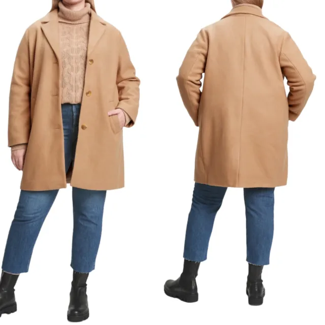 Gap Womens Long Overcoat Topcoat Wool Blend Size XL Pockets Camel lined New