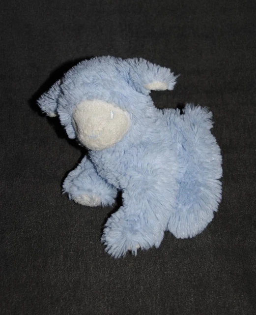 Doudou Mouton Bleu AVENE Pédiatril Spirale Blanc Poil Long Peluche Agneau TTBE