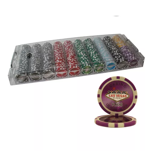 MRC POKER 500pcs 14G LAS VEGAS POKER CHIPS SET ACRYLIC CASE