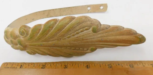 Drapery Curtain Pull Back 1940's Painted Cream & Green Floral Leaf  Metal 6.25"