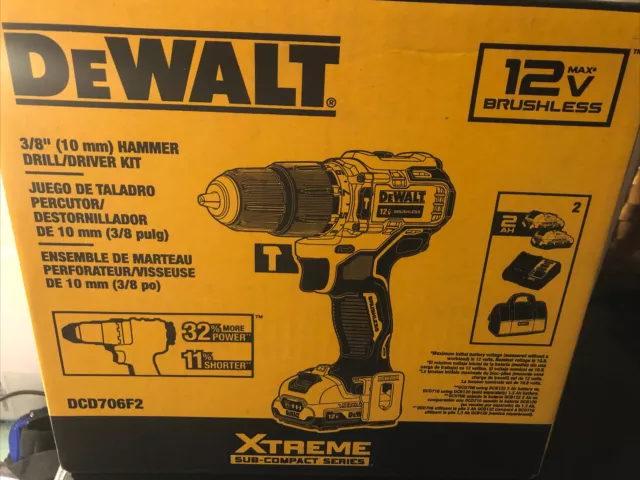 DEWALT DCD706F2 XTREME 12V MAX BL Li-Ion 3/8 in Hammer Drill Kit (2 Ah) New