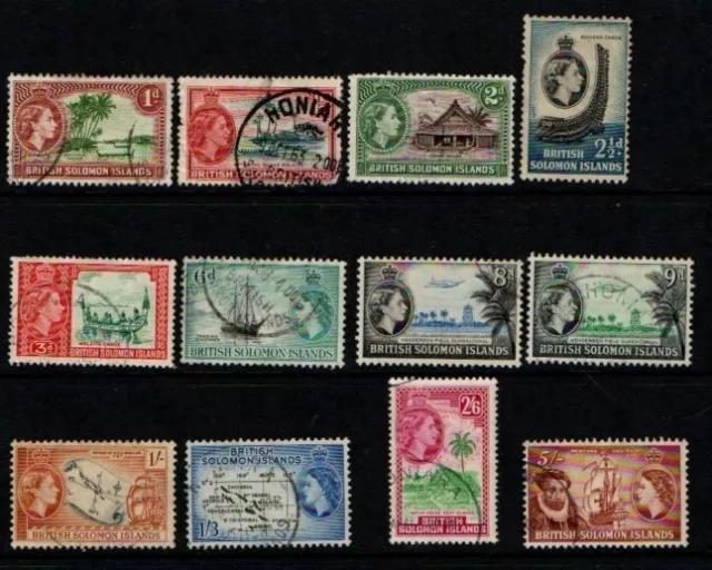 British Solomon Islands 1956 QEII selection to 5/- SG83-87, 89-91b, 93a-94 Used