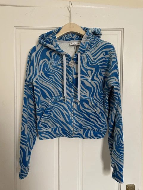 Tuta Juicy Couture blu Swirl diamante cerniera taglia small nuova con etichette